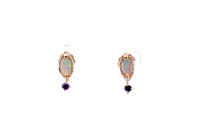 14K Yellow Gold Amethyst and Opal Stud Earrings - Stunning Diamond and Gemstone Jewelry for a Touch of Elegance