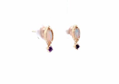 14K Yellow Gold Amethyst and Opal Stud Earrings - Stunning Diamond and Gemstone Jewelry for a Touch of Elegance