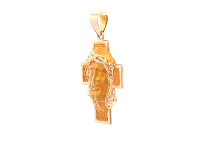 14 Karat Yellow Gold Jesus Face Pendant Necklace with Diamond Accents - Fine Estate Jewelry
