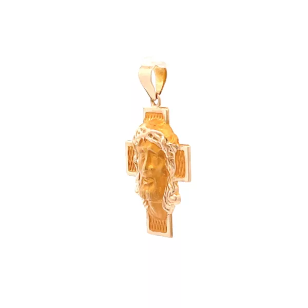 14 Karat Yellow Gold Jesus Face Pendant Necklace with Diamond Accents - Fine Estate Jewelry