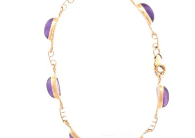 Exquisite 14 Karat Yellow Gold Amethyst Cabachon Bracelet - Size 6 | Luxury Diamond Jewelry Bracelet | Fine Estate Jewelry