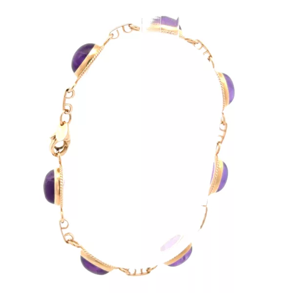 Stunning 14 Karat Yellow Gold Amethyst Cabachon Bracelet - Size 6 | Vibrant Gemstone Jewelry