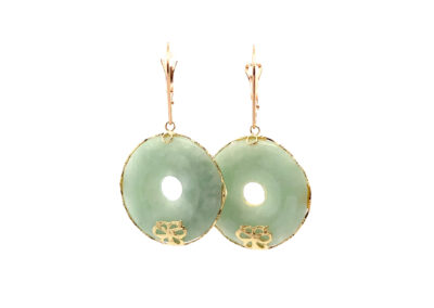 Exquisite 14K Gold Jade Circle Latchback Earrings - A Rare Find in Estate Jewelry