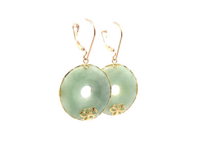 Exquisite 14K Gold Jade Circle Latchback Earrings - A Rare Find in Estate Jewelry