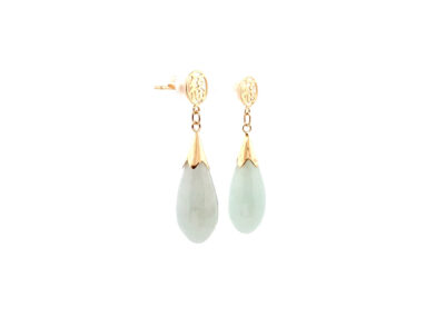 Exquisite 14 Karat Yellow Gold Jade Teardrop Stud Earrings - Captivating Estate Jewelry with a Touch of Elegance and Style!
