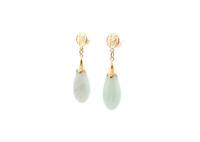 Exquisite 14 Karat Yellow Gold Jade Teardrop Stud Earrings - Captivating Estate Jewelry with a Touch of Elegance and Style!