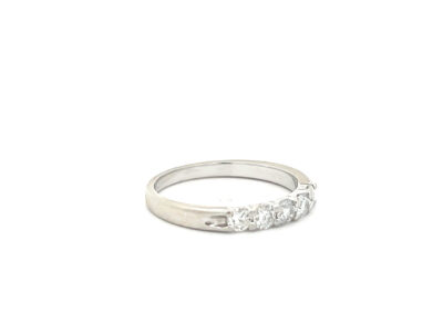 A 14-Karat Yellow Gold Diamonds ring with five stones on a white background.