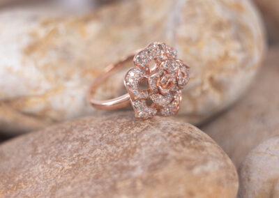 10 Karat Rose Gold Diamond Rose Ring with Diamonds.