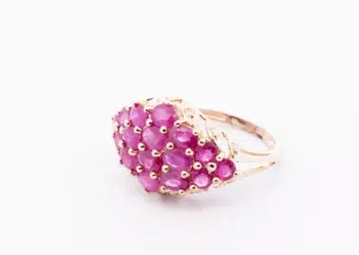 18k rose gold ruby cluster ring. is replaced with 14 Karat Yellow Gold Fashion Chain.