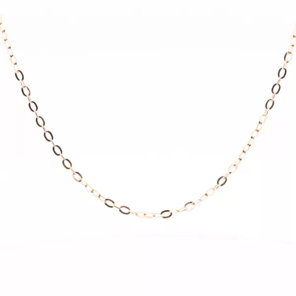 A 14 Karat Yellow Gold Fashion Chain with a small circle on it in rose gold.